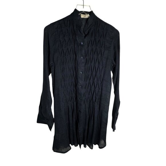 100% Capri Exciting Linen Dark Blue Button Down Shirt Or Shirt Dress size small - Picture 1 of 7